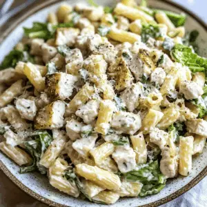 Brighten your meal prep with this quick and refreshing 20-minute Chicken Caesar Pasta Salad! Featuring tender chicken, crisp romaine, and a zesty Caesar dressing, each bite is packed with flavor. Perfect for a busy weeknight or a picnic with friends. Save this easy recipe to whip up a delicious dish that satisfies your cravings in no time!
