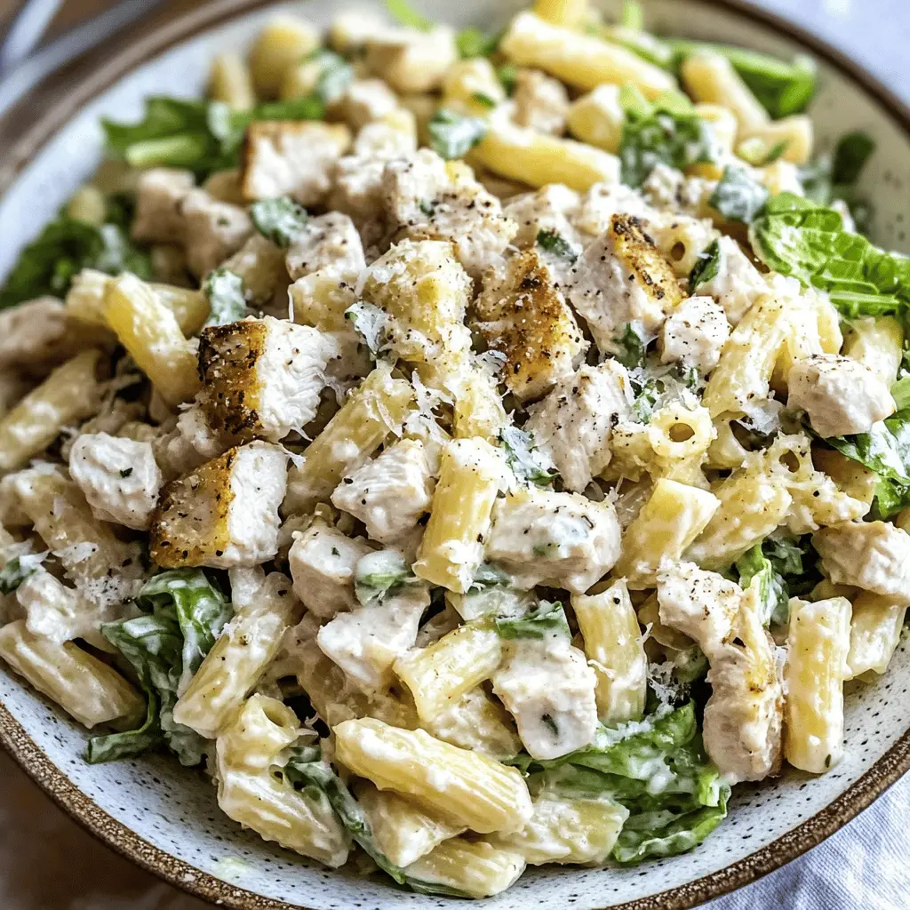 Brighten your meal prep with this quick and refreshing 20-minute Chicken Caesar Pasta Salad! Featuring tender chicken, crisp romaine, and a zesty Caesar dressing, each bite is packed with flavor. Perfect for a busy weeknight or a picnic with friends. Save this easy recipe to whip up a delicious dish that satisfies your cravings in no time!