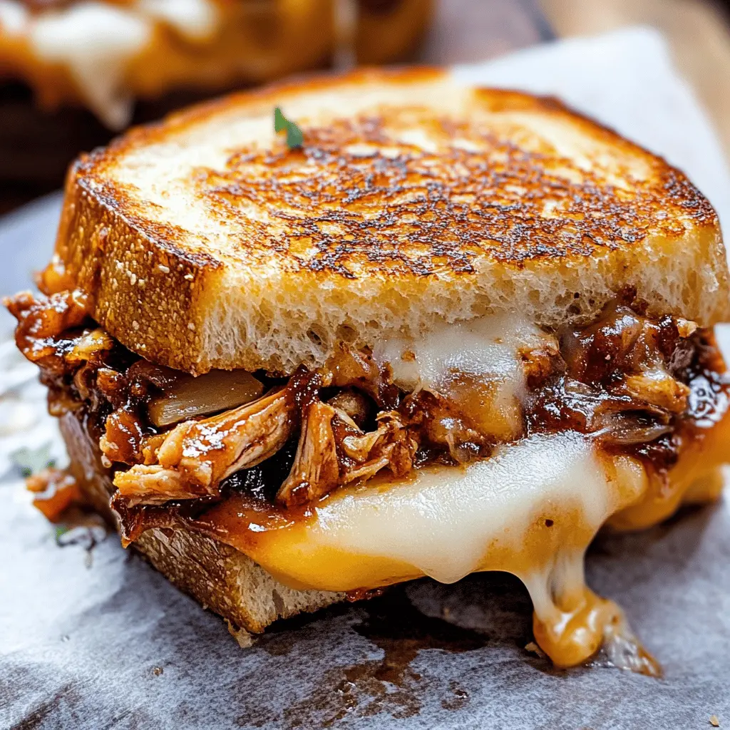 Satisfy your taste buds with this mouthwatering BBQ Chicken Grilled Cheese! This recipe combines tender, shredded BBQ chicken with melty cheese, all between crispy, buttery bread. Perfect for a quick lunch or a comforting dinner, you won't want to miss this flavorful twist on a classic! Save this pin for your next meal inspiration!