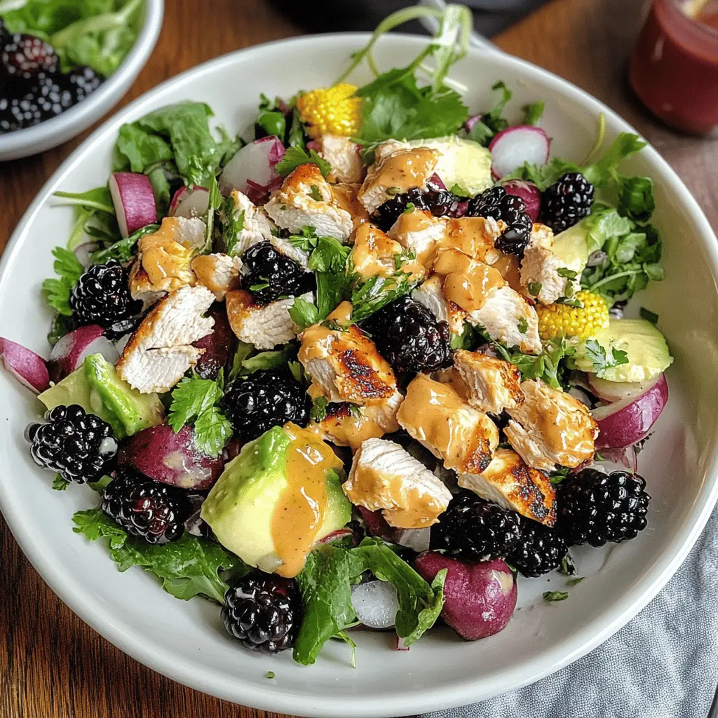 Enjoy a vibrant twist on a classic with this Blackberry Chicken Salad! Juicy chicken paired with sweet blackberries, crunchy greens, and a light dressing creates a refreshing meal perfect for lunch or dinner. This dish is not only delicious but also packed with nutrients. Save this recipe for a delightful summer meal or a quick weeknight dinner!