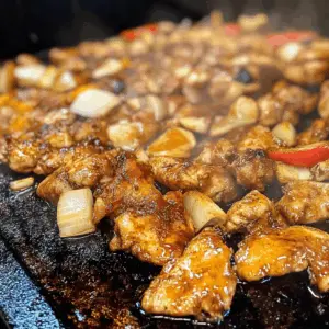 Treat your taste buds to this delicious Blackstone Bourbon Chicken, perfectly cooked on the griddle! Juicy chicken pieces are coated in a rich bourbon glaze, packed with flavor and easy to prepare. Perfect for a weeknight dinner or a weekend gathering. Save this recipe now and impress your friends and family with a dish they'll love!