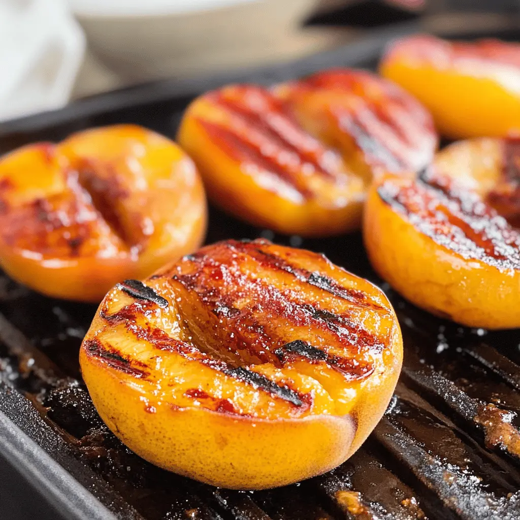 Grill ripe peaches with a caramelized brown sugar glaze for a simple yet delicious summer treat! This easy recipe highlights the natural sweetness of peaches, making them perfect for desserts or as a BBQ side. Ideal for a picnic or backyard gathering, save this pin to recreate these juicy grilled peaches that everyone will love!