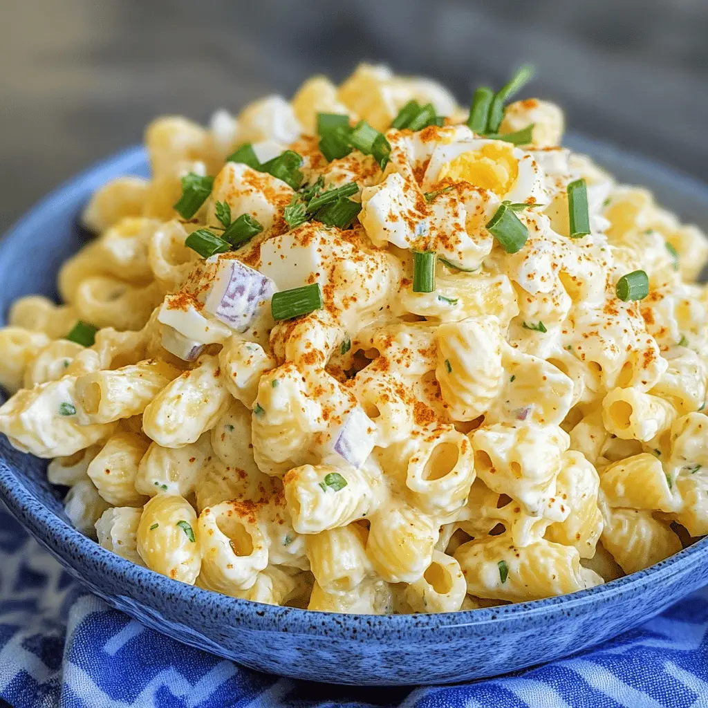 This Deviled Egg Pasta Salad mixes creamy egg, tangy mustard, and crunchy veggies into a delightful dish. Perfect for picnics or potlucks, it's packed with flavor and easy to make. Save this recipe for a tasty side or main that will impress your guests at your next gathering!