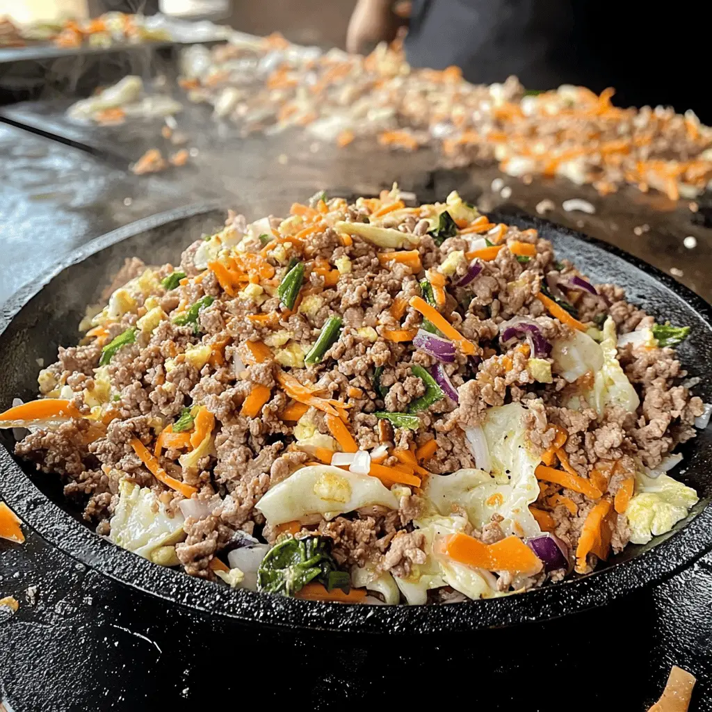Savor the flavors of Asian-inspired goodness with this Eggroll in a Bowl recipe made on the Blackstone griddle! Packed with fresh veggies, ground meat, and a hint of soy sauce, it's a quick and satisfying meal. Perfect for weeknight dinners, this one-pan recipe is easy to whip up and clean. Save this pin for your next delicious dinner idea!