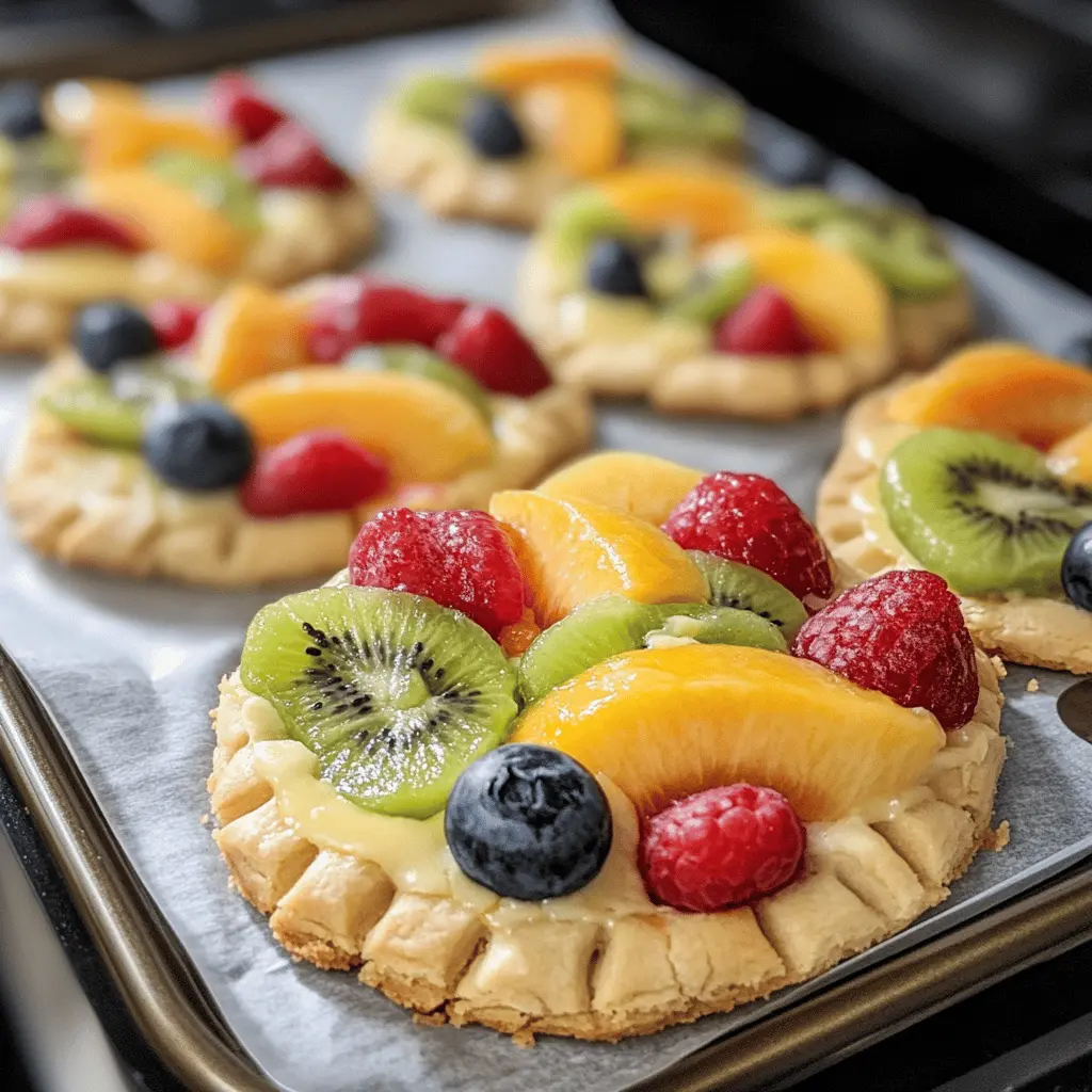 Brighten your dessert table with these colorful Fruit Pizza Cookies! Made with a soft sugar cookie base and topped with a creamy yogurt frosting, these treats are bursting with fresh fruits like strawberries, kiwi, and blueberries. Perfect for parties, barbecues, or a fun family snack! Save this recipe to impress your friends and enjoy a delightful fruit-filled bite!