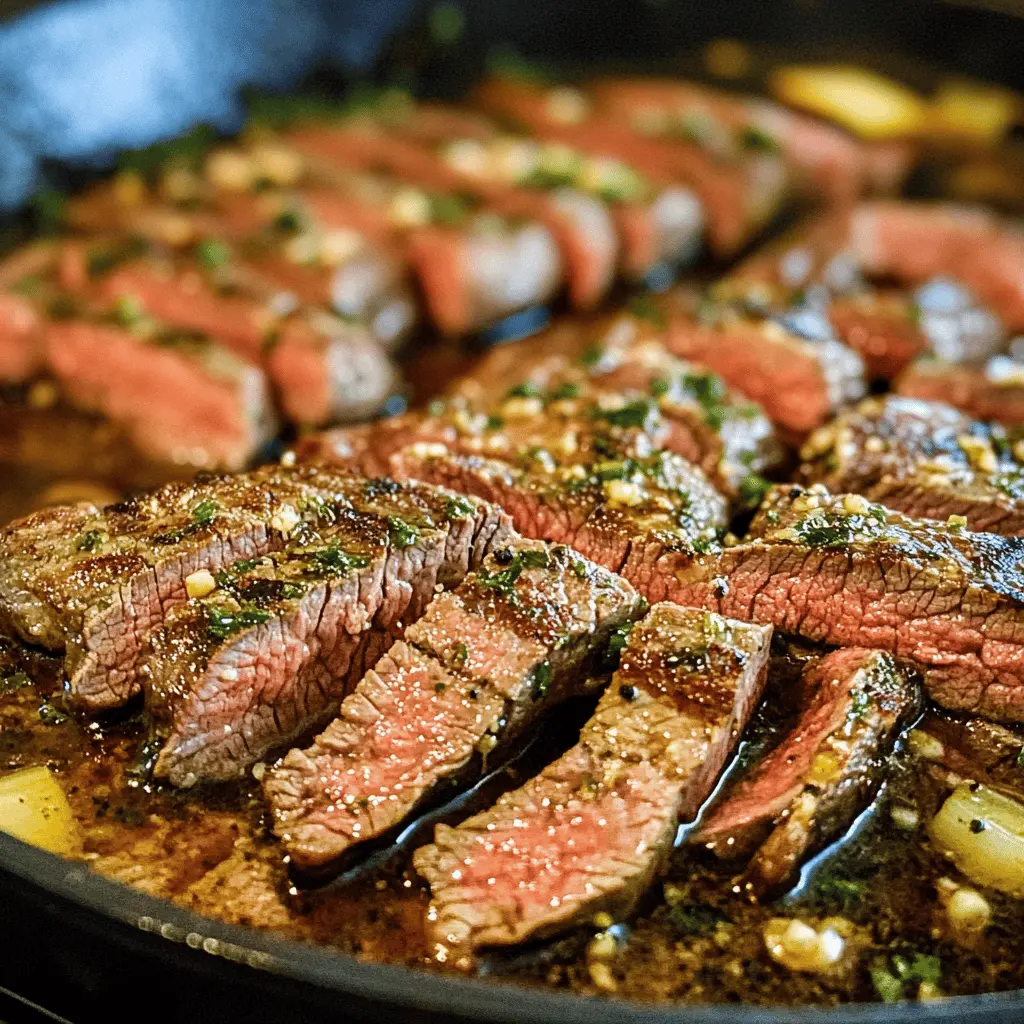 This Garlic Butter Skillet Flank Steak recipe brings a burst of flavor with every bite! Perfectly seared in a buttery garlic sauce, this dish is not only delicious but also easy to prepare. Ideal for weeknight dinners or special occasions, it's sure to impress your family and friends. Save this recipe for a mouthwatering main course that you’ll want to make again and again!