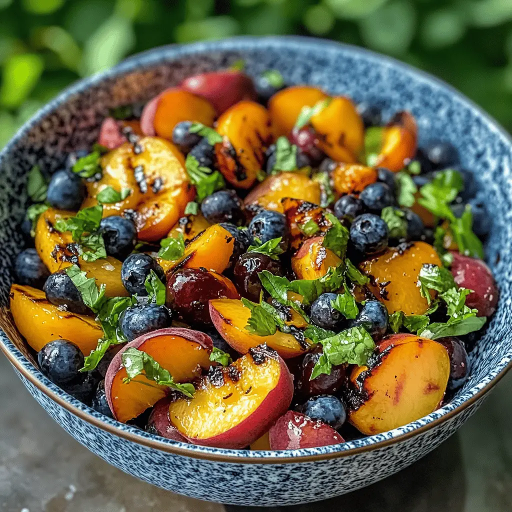 Brighten up your summer picnics with this refreshing Grilled Peach Blueberry Salad! Sweet, juicy peaches are grilled to perfection and tossed with vibrant blueberries, mixed greens, and a zesty vinaigrette. It’s a delightful balance of flavors and textures that’s perfect for any outdoor gathering. Save this recipe for your next cookout or brunch!