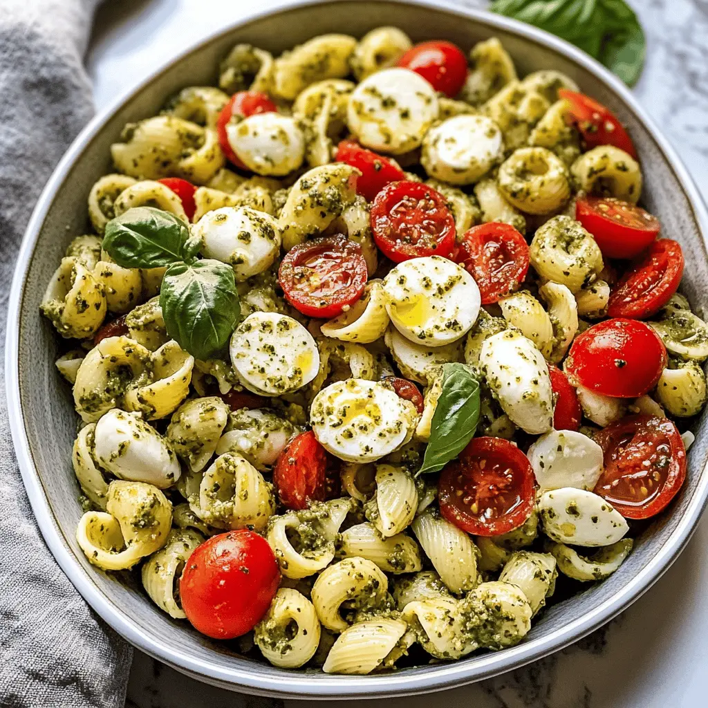 This Light and Creamy Pesto Caprese Pasta Salad is the perfect dish for any gathering! With fresh basil pesto, juicy cherry tomatoes, and creamy mozzarella, it's bursting with flavor. Ideal for picnics, potlucks, or a quick weeknight meal. Save this recipe for a refreshing side that everyone will love!