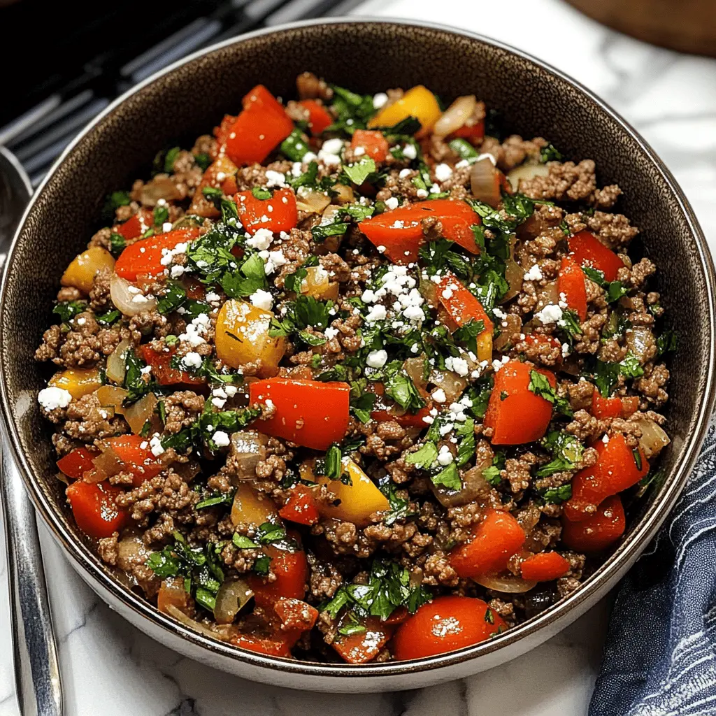This Mediterranean Ground Beef Stir Fry will take your taste buds on a flavorful journey! With a blend of spices, fresh veggies like bell peppers and zucchini, and savory ground beef, this dish is both quick and satisfying. Perfect for busy weeknights or meal prep. Save this recipe now for a delicious, healthy dinner option that the whole family will love!