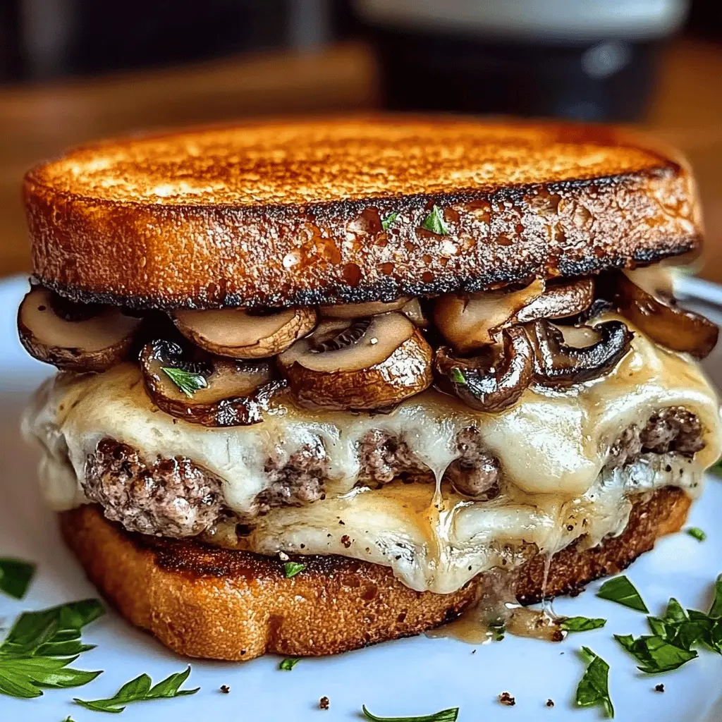 Get ready to enjoy a classic comfort food with a twist! This Mushroom Swiss Patty Melt features juicy beef patties, melty Swiss cheese, and sautéed mushrooms, all grilled to perfection between two slices of buttery bread. Perfect for lunch or dinner, save this recipe to impress your friends and family during your next gathering!