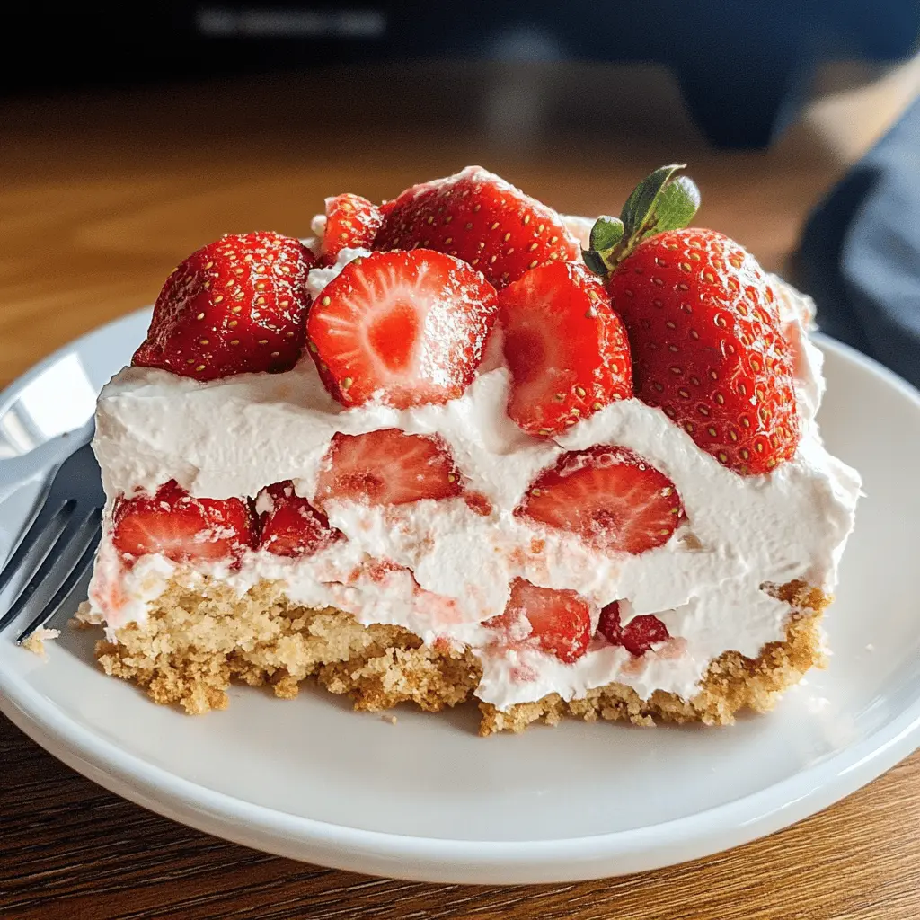 Celebrate summer with this refreshing no-bake Strawberry Icebox Cake! Made with layers of luscious strawberries, creamy whipped topping, and crunchy graham crackers, it's a perfect dessert for warm days or special gatherings. Easy to assemble, this delightful cake can be prepped in minutes. Save this recipe for your next picnic or family get-together!