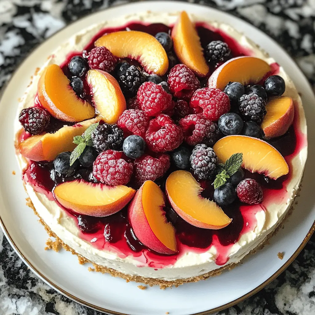 Brighten your summer with a delightful Summer Berry and Peach Cheesecake! This creamy dessert features a buttery graham cracker crust topped with ripe peaches and a medley of fresh berries. Perfect for gatherings or BBQs, it's a sweet treat that everyone will love. Save this recipe to impress your friends and family at your next summer celebration!