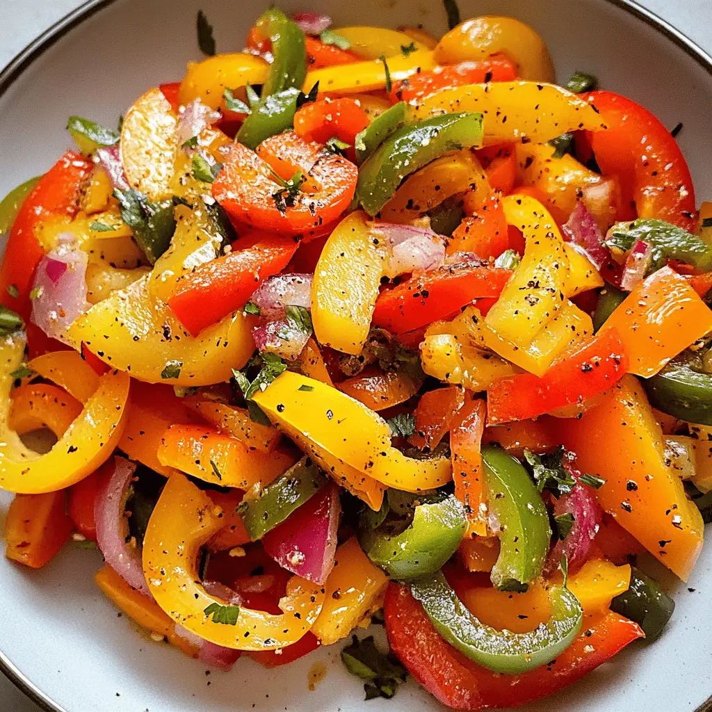 Brighten up your meals with this colorful Sweet Pepper Salad! Featuring a mix of crunchy bell peppers, zesty onions, and a refreshing dressing, it's a vibrant side dish that pairs perfectly with any main course. Great for summer barbecues or a casual lunch. Save this recipe for a burst of flavor on your table!