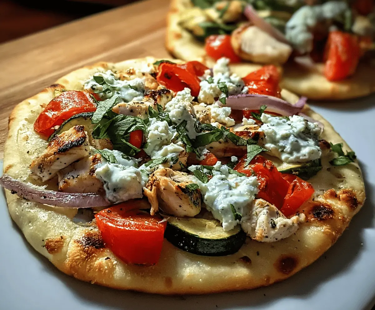 Easy Tzatziki Chicken and Veggie Naan Pizza