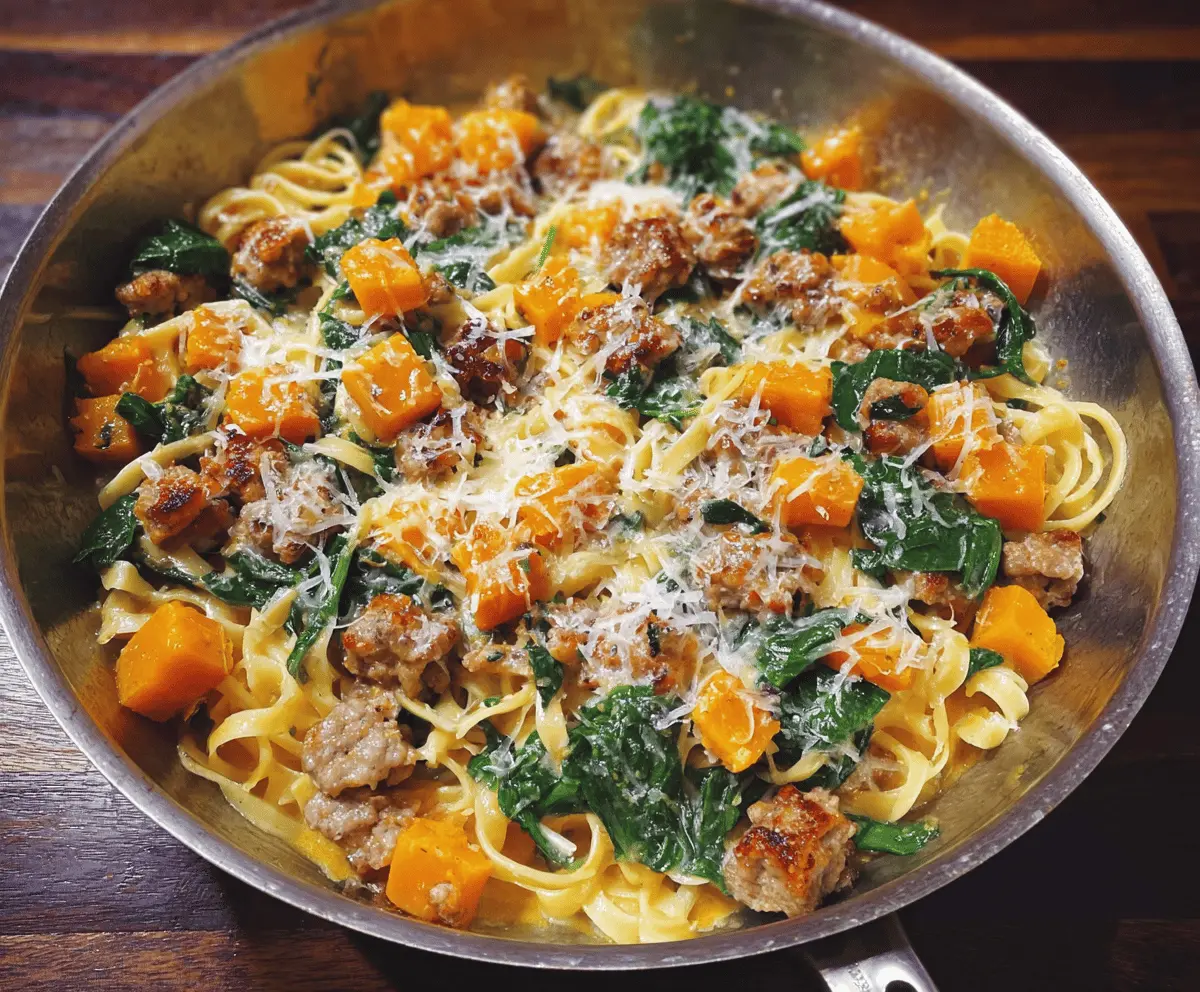 Easy Butternut Squash Pasta with Sausage and Spinach