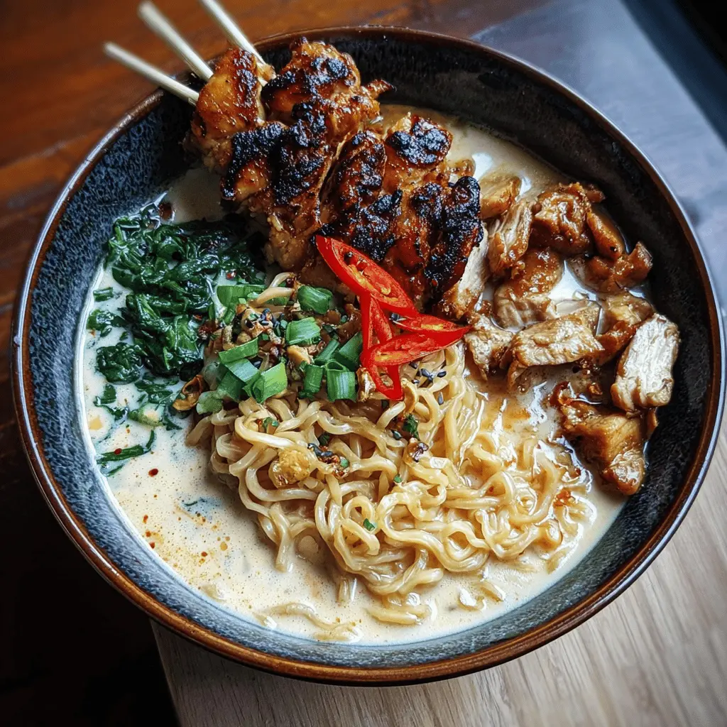 Fiery Chicken Ramen With Creamy Garlic Sauce