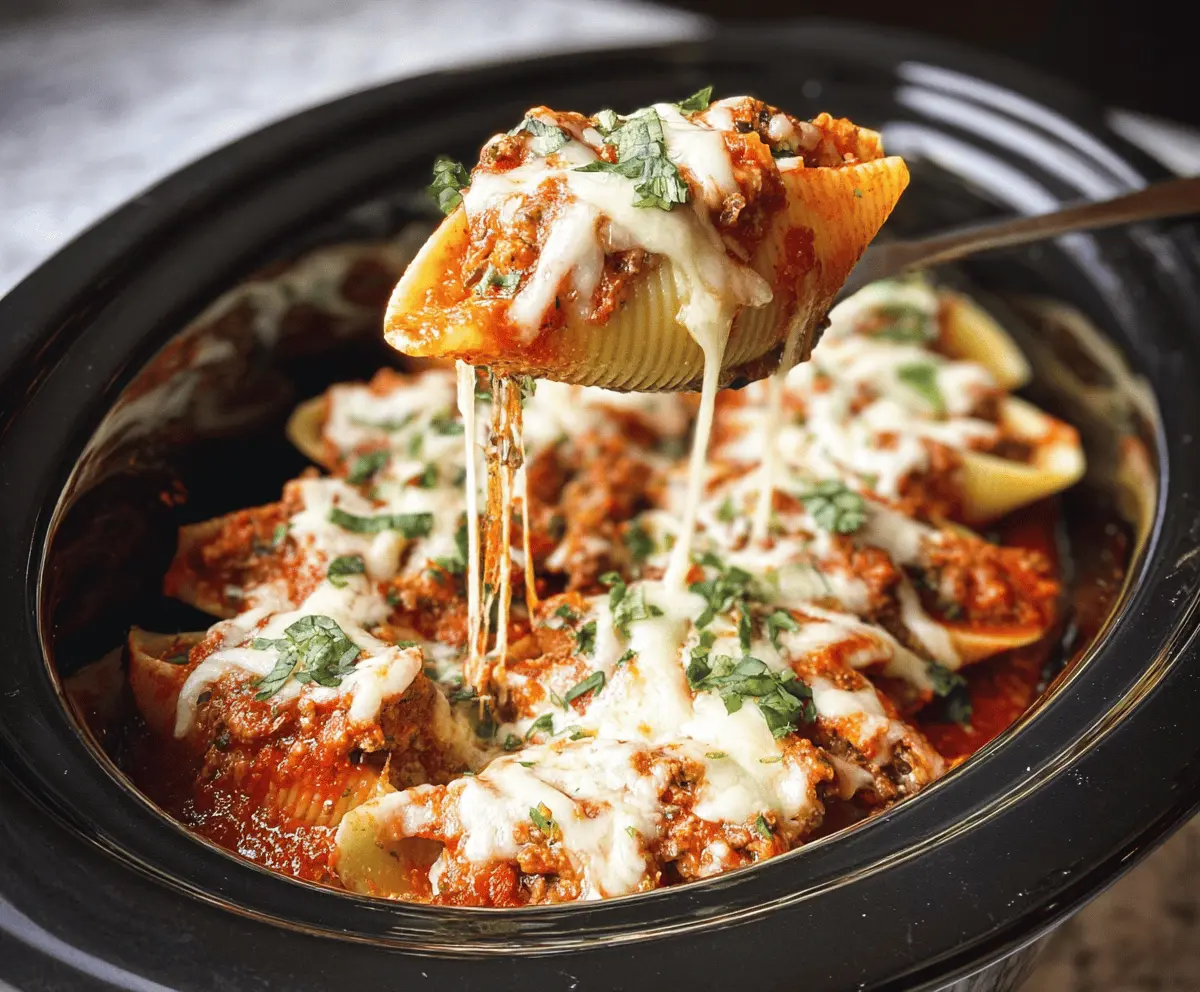 Easy Slow Cooker Stuffed Shells with Meat Sauce