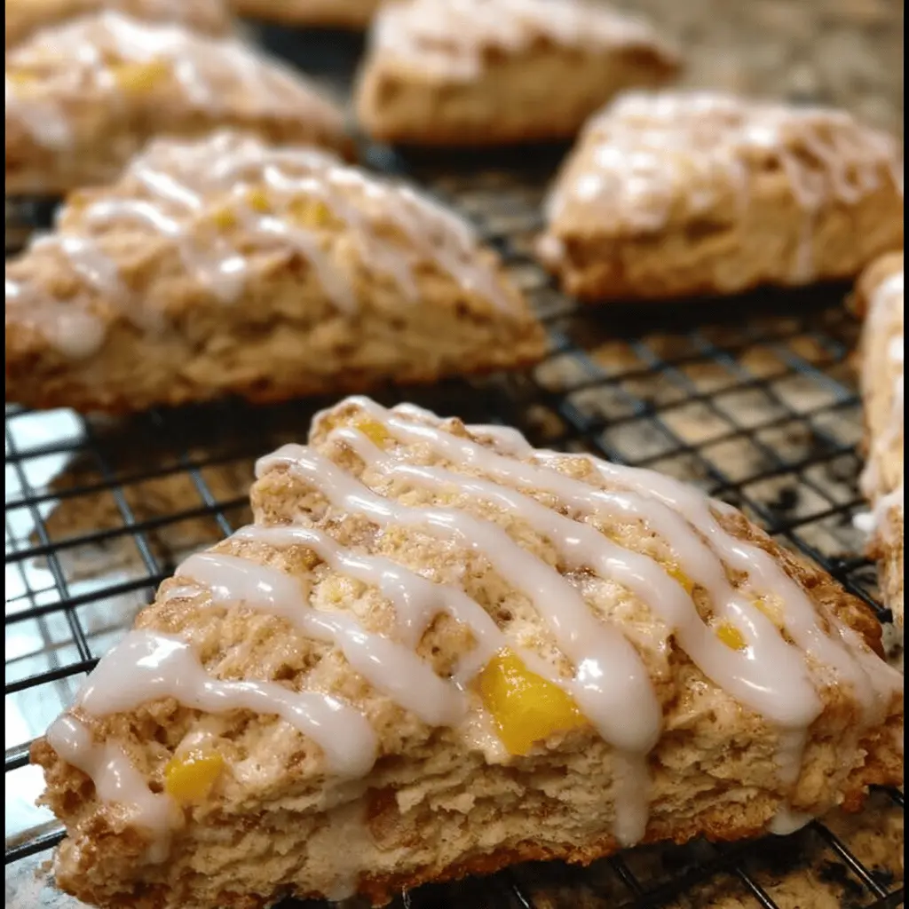 Flaky Peach Pie Scones With Sweet Vanilla Glaze