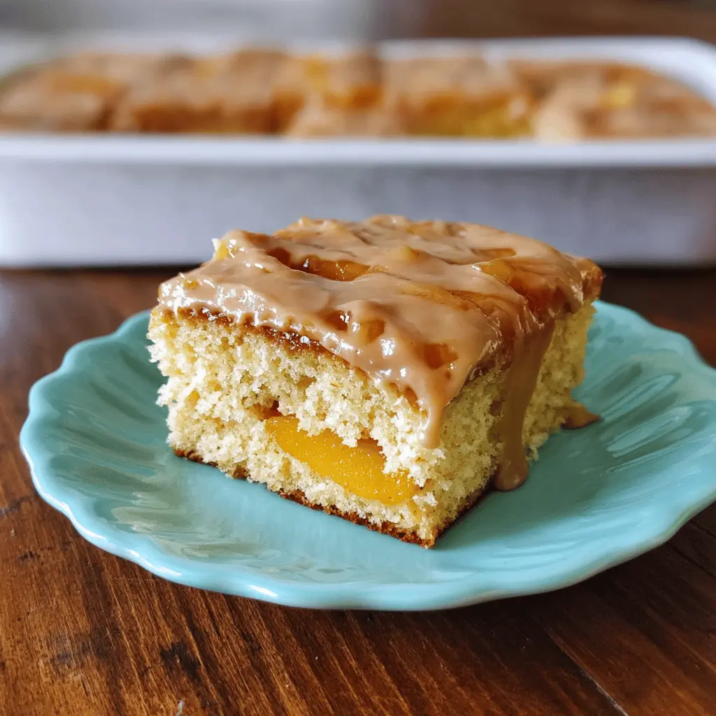 Moist Peach Cake with Brown Sugar Frosting