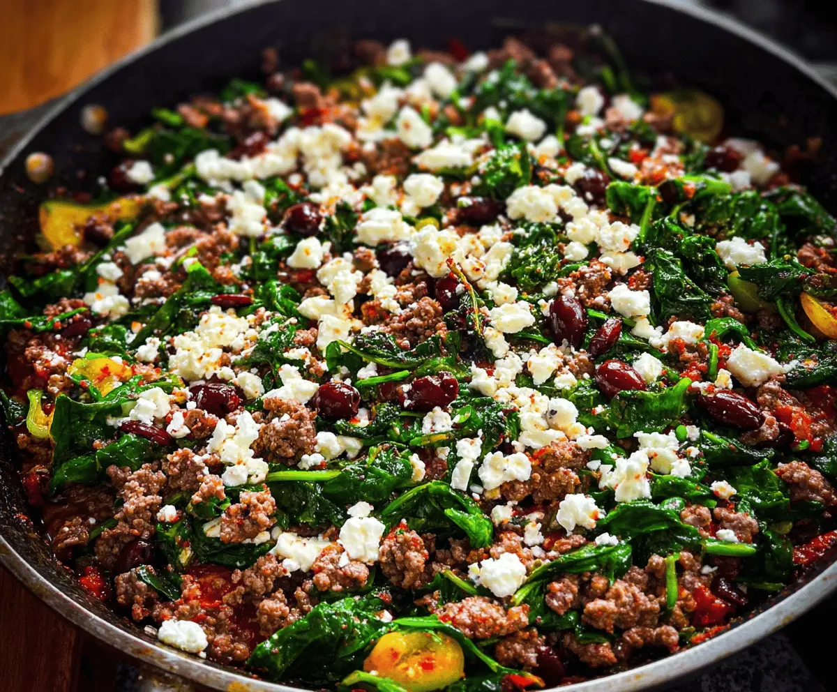 Easy Ground Beef and Spinach Skillet with Feta