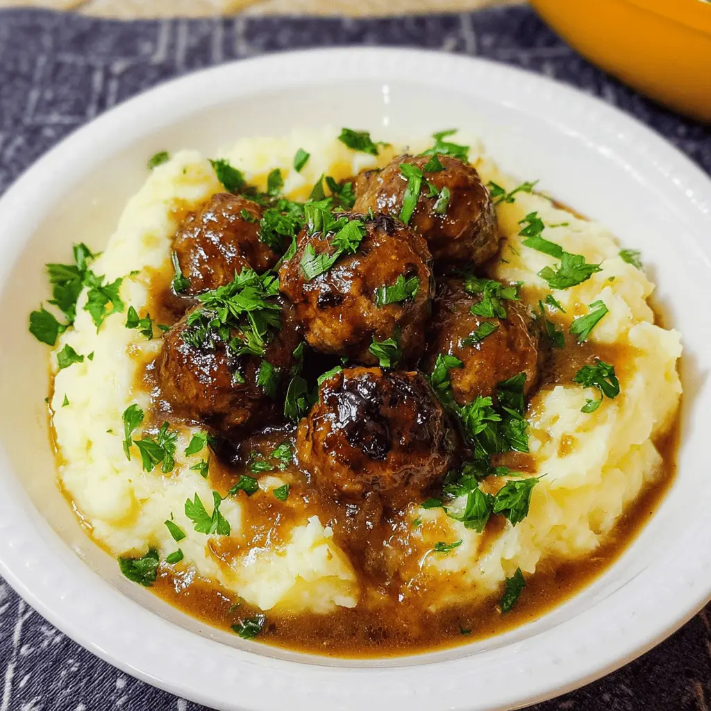 Classic Salisbury Meatballs with Creamy Mashed Potatoes