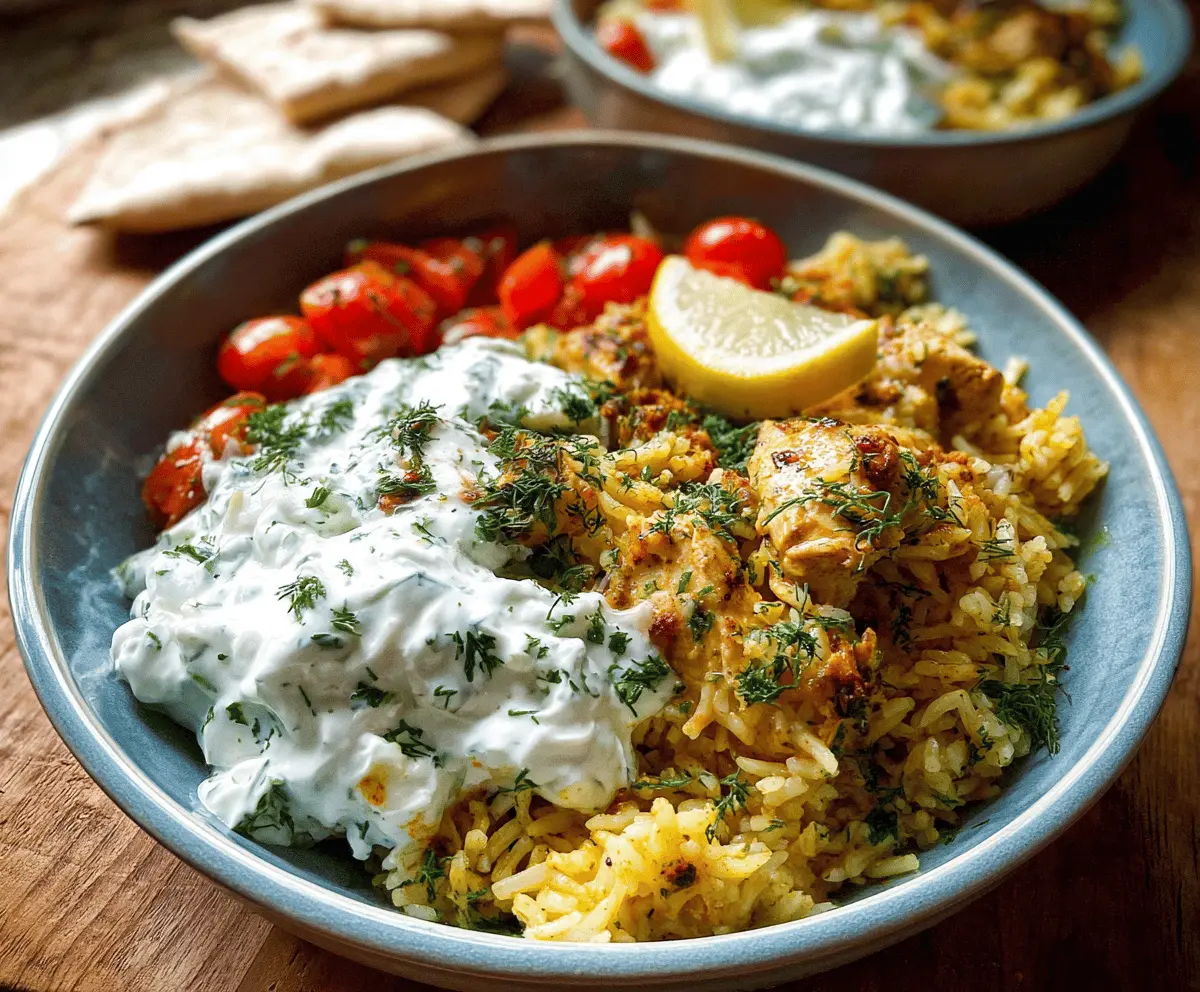 Easy Dump and Bake Chicken Tzatziki Rice Casserole