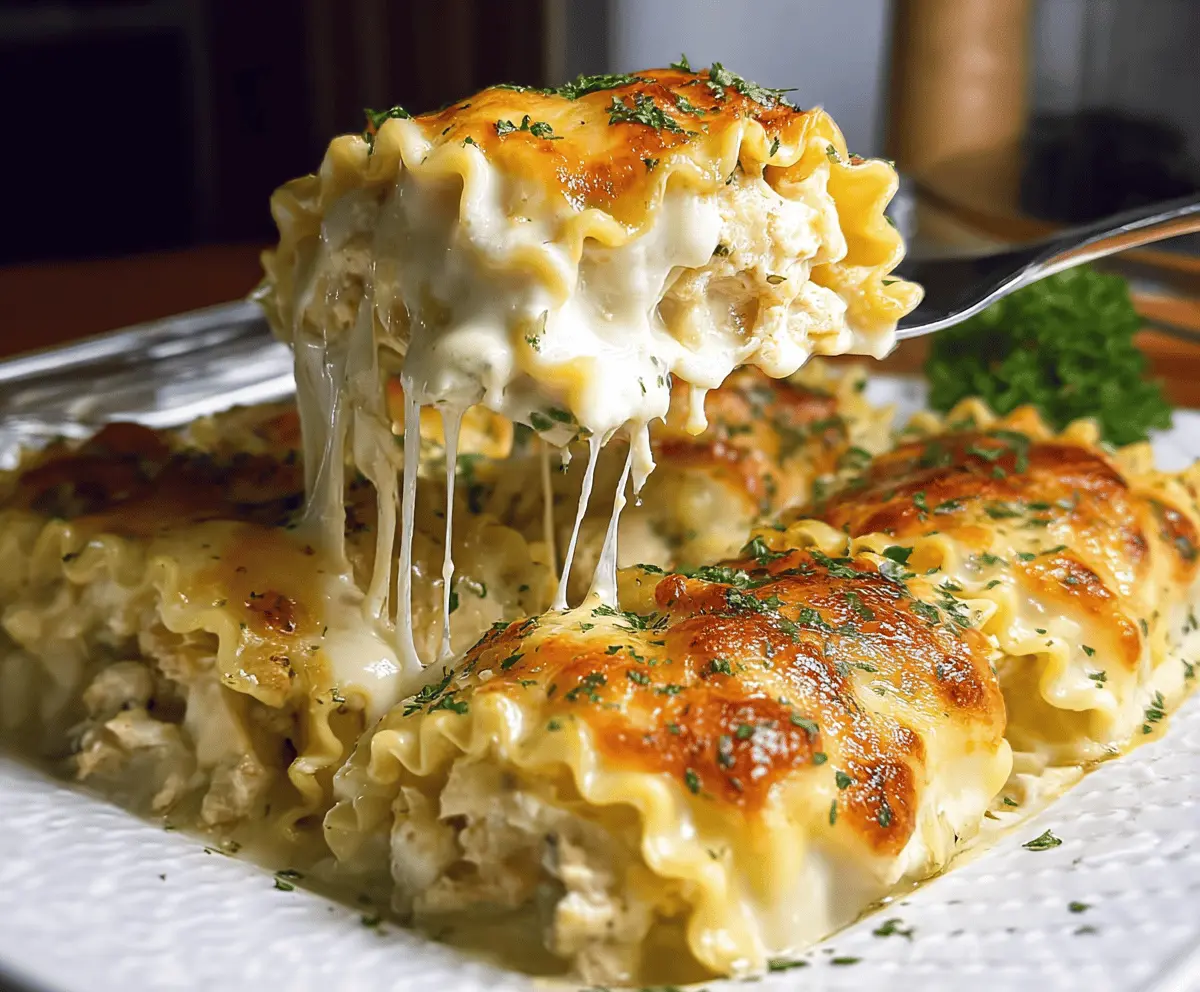 Creamy Cheesy Chicken Alfredo Lasagna Rolls