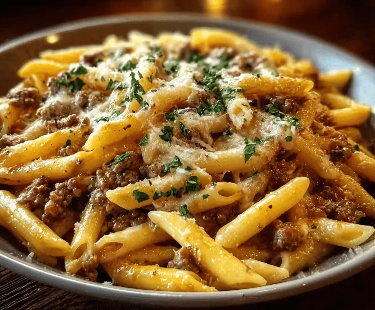 Cheesy Penne with Garlic Butter Beef Recipe