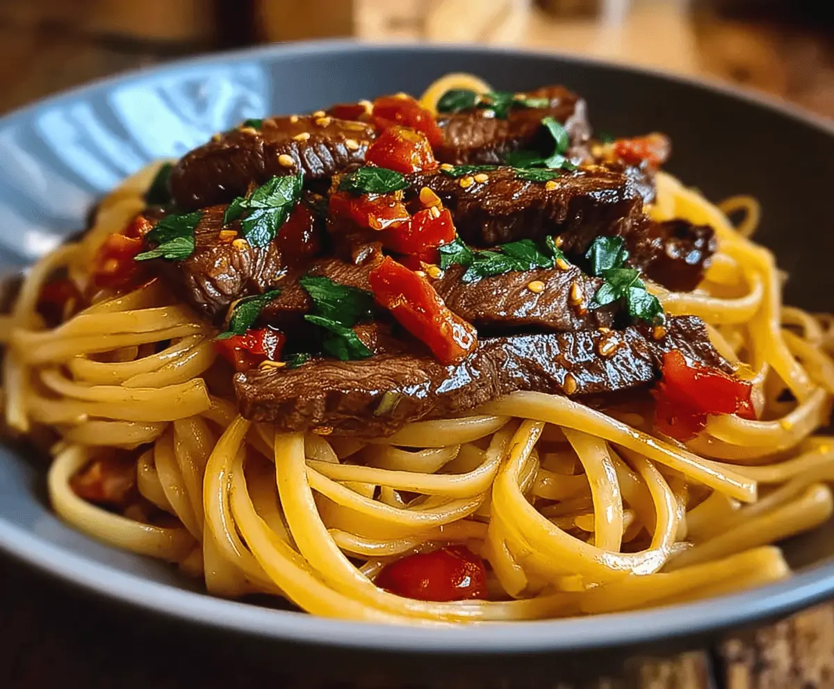 Sweet and Spicy Garlic Steak Pasta Recipe