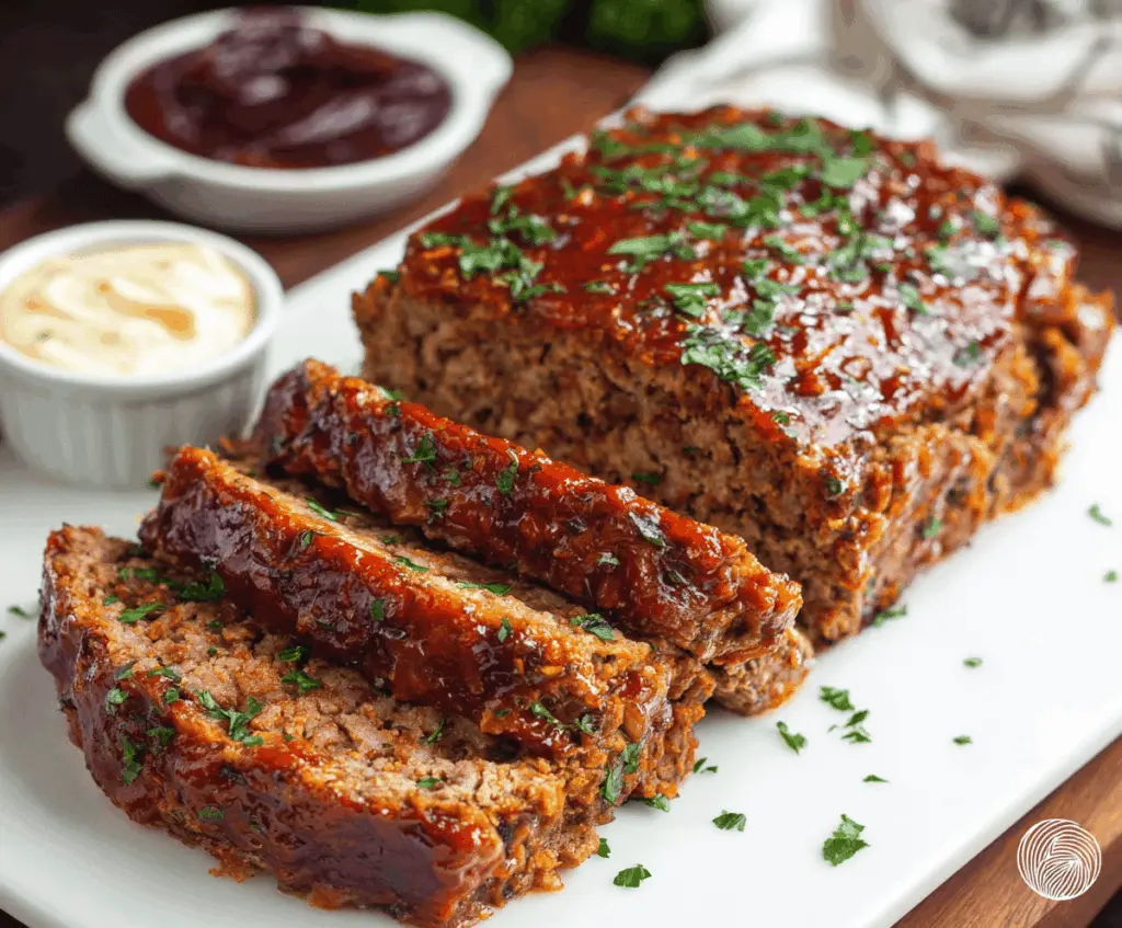 Savory Chipotle Meatloaf garnished with fresh herbs on a rustic wooden table, ready to serve