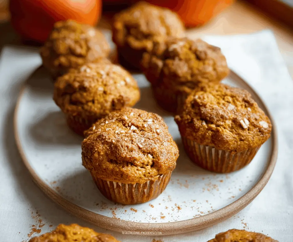 Freshly baked Pumpkin Apple Cinnamon Muffins topped with a sprinkle of cinnamon and a drizzle of glaze, perfect for fall breakfast or snack.