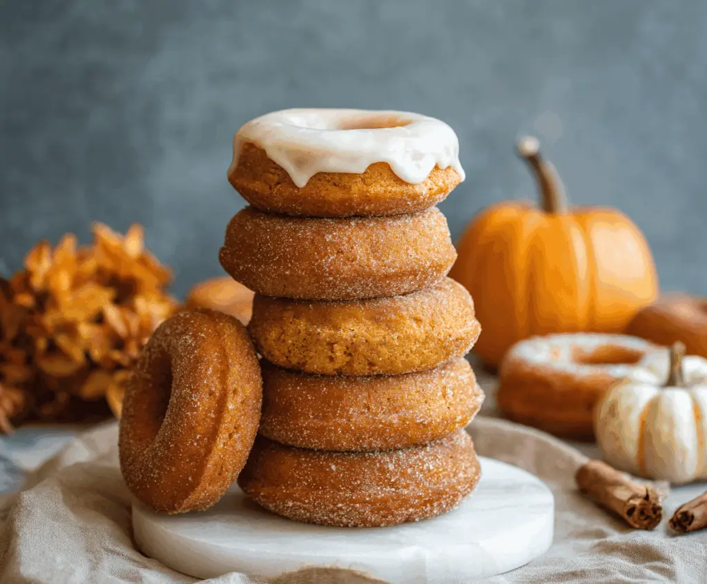 Delicious homemade pumpkin donuts topped with cinnamon sugar, ready to enjoy as a seasonal fall treat