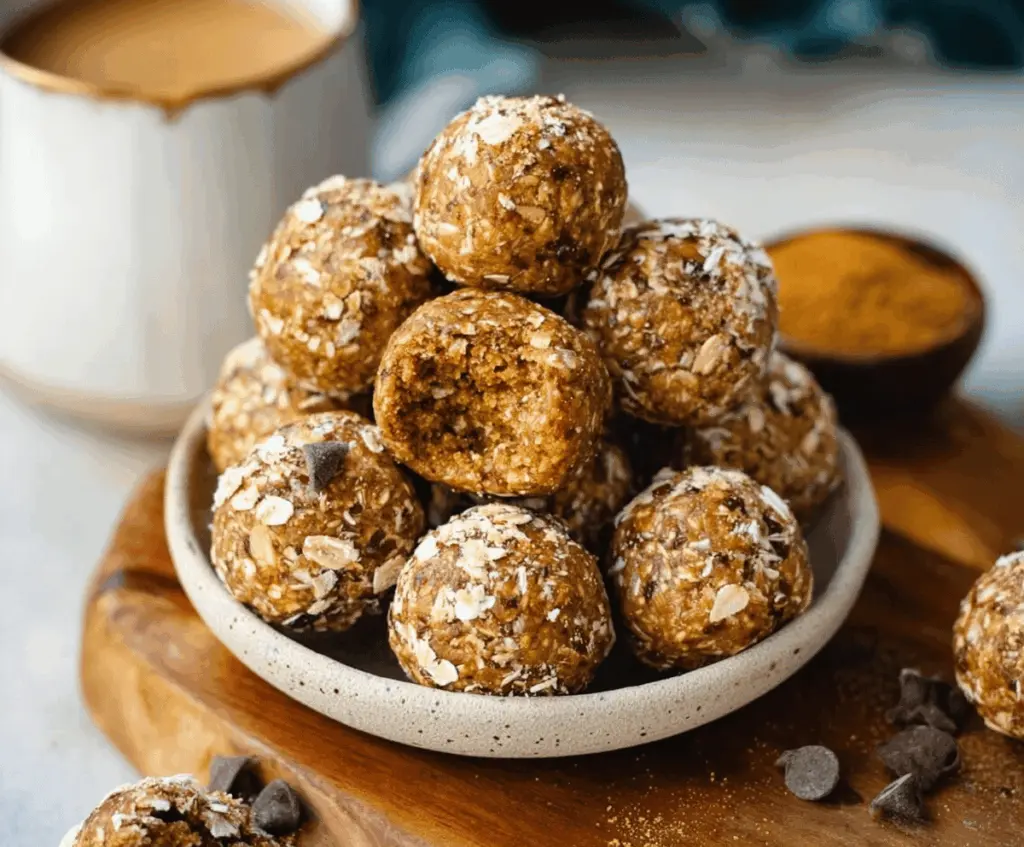 Delicious homemade Pumpkin Pie Protein Balls with cinnamon and pumpkin seeds, perfect for a healthy snack