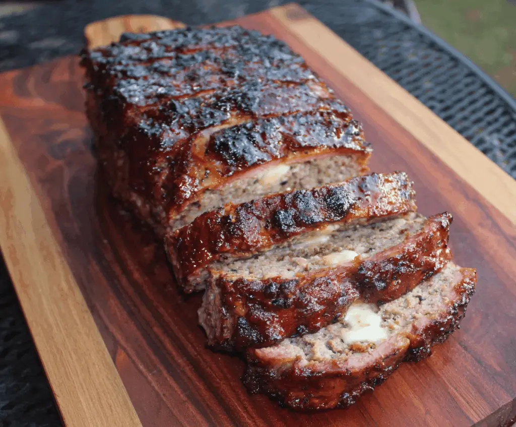 Delicious smoked meatloaf garnished with herbs and served on a plate, perfect for a flavorful homemade dinner
