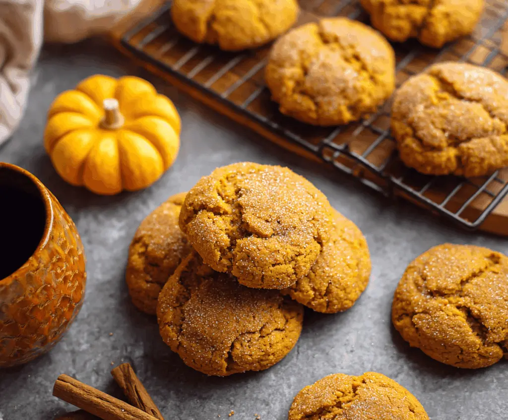 Delicious homemade vegan pumpkin cookies topped with cinnamon and chocolate chips, perfect for fall desserts