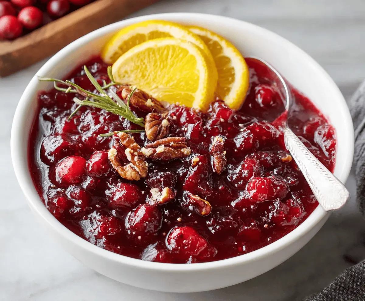 Delicious homemade baked cranberry sauce with fresh cranberries and a glossy finish for holiday meals