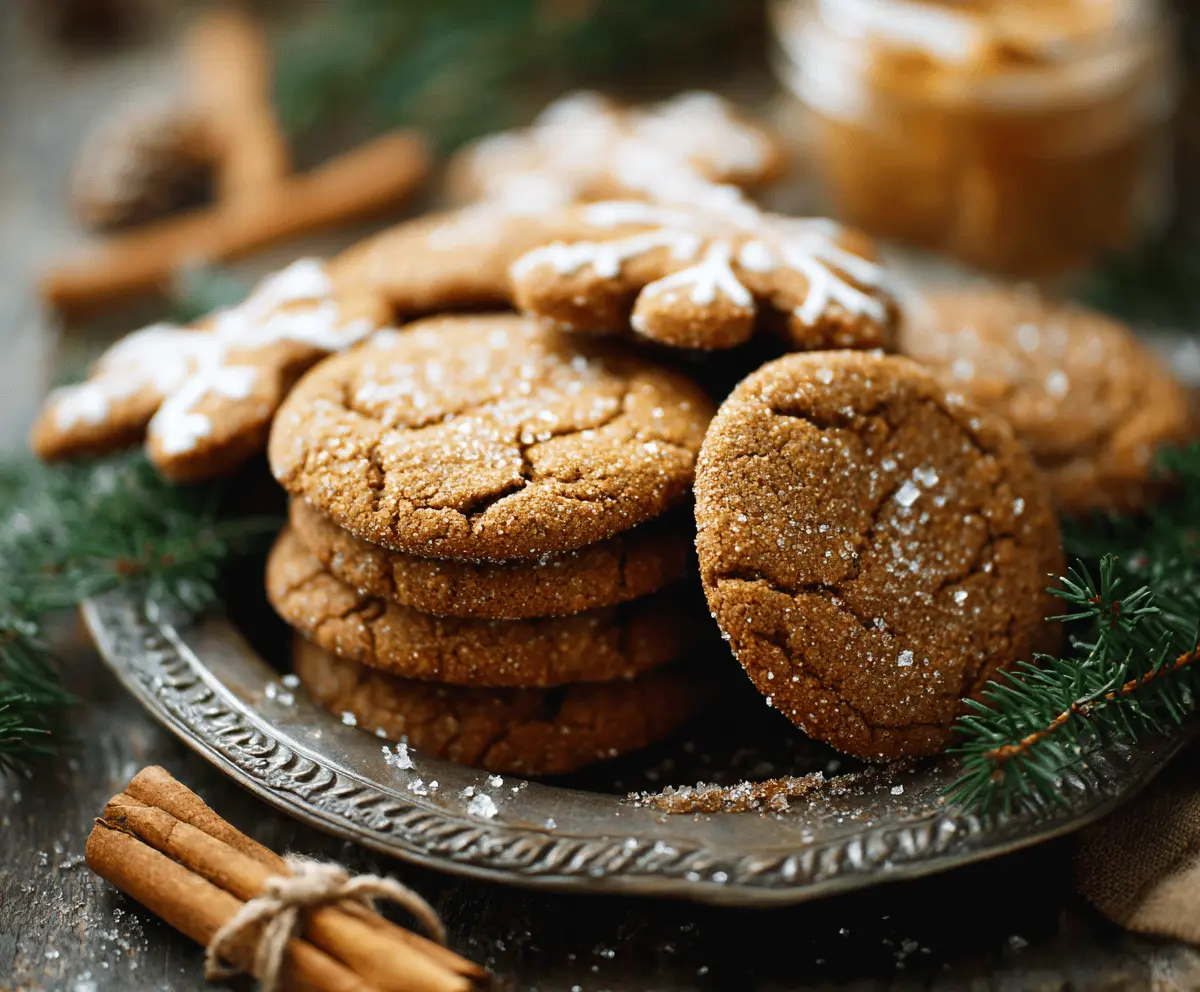 Delicious homemade brown butter gingerbread cookies on a festive plate with warm spices.