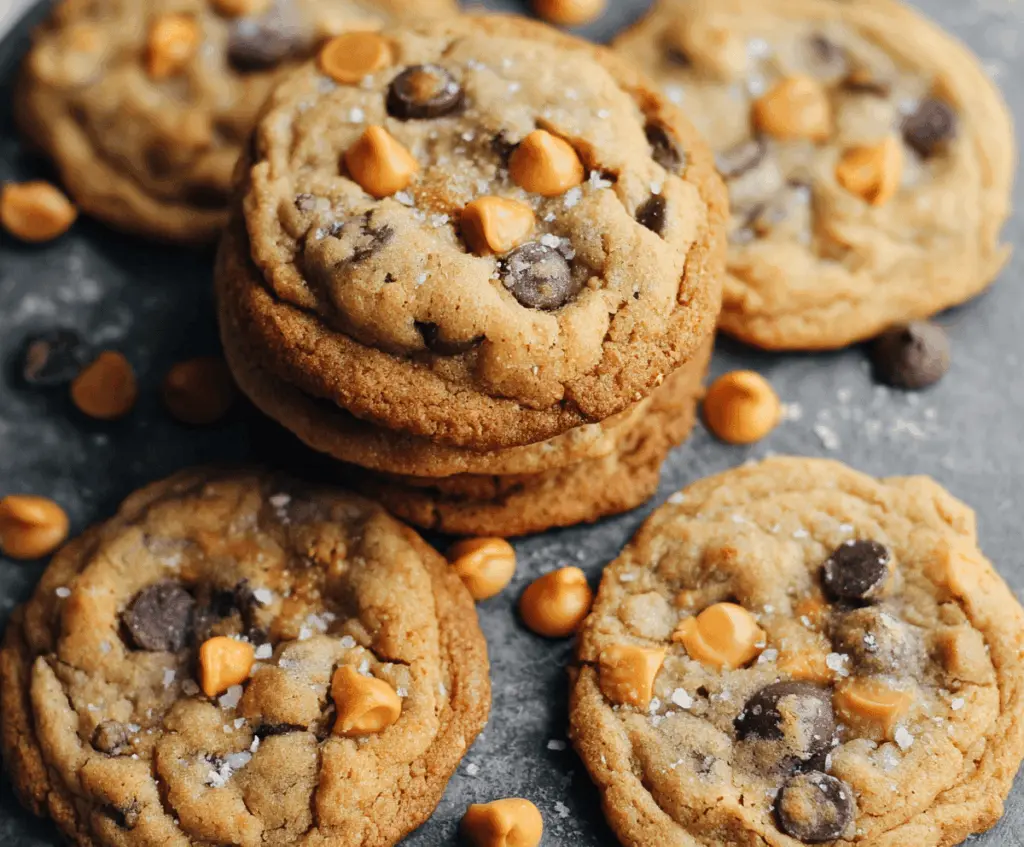 Delicious homemade butterscotch chocolate chip cookies fresh out of the oven.