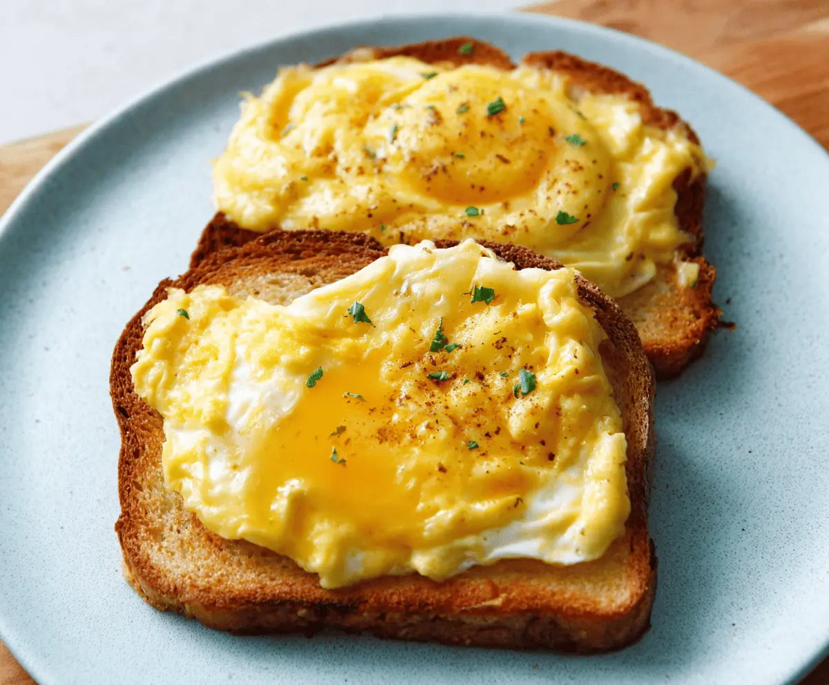 Delicious cheesy egg toast topped with melted cheese and fluffy eggs, perfect for breakfast or brunch.