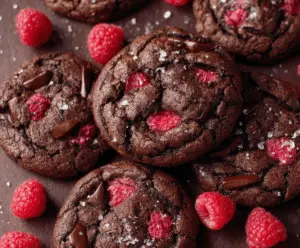 Delicious homemade chocolate raspberry cookies on a plate, perfect for dessert lovers.