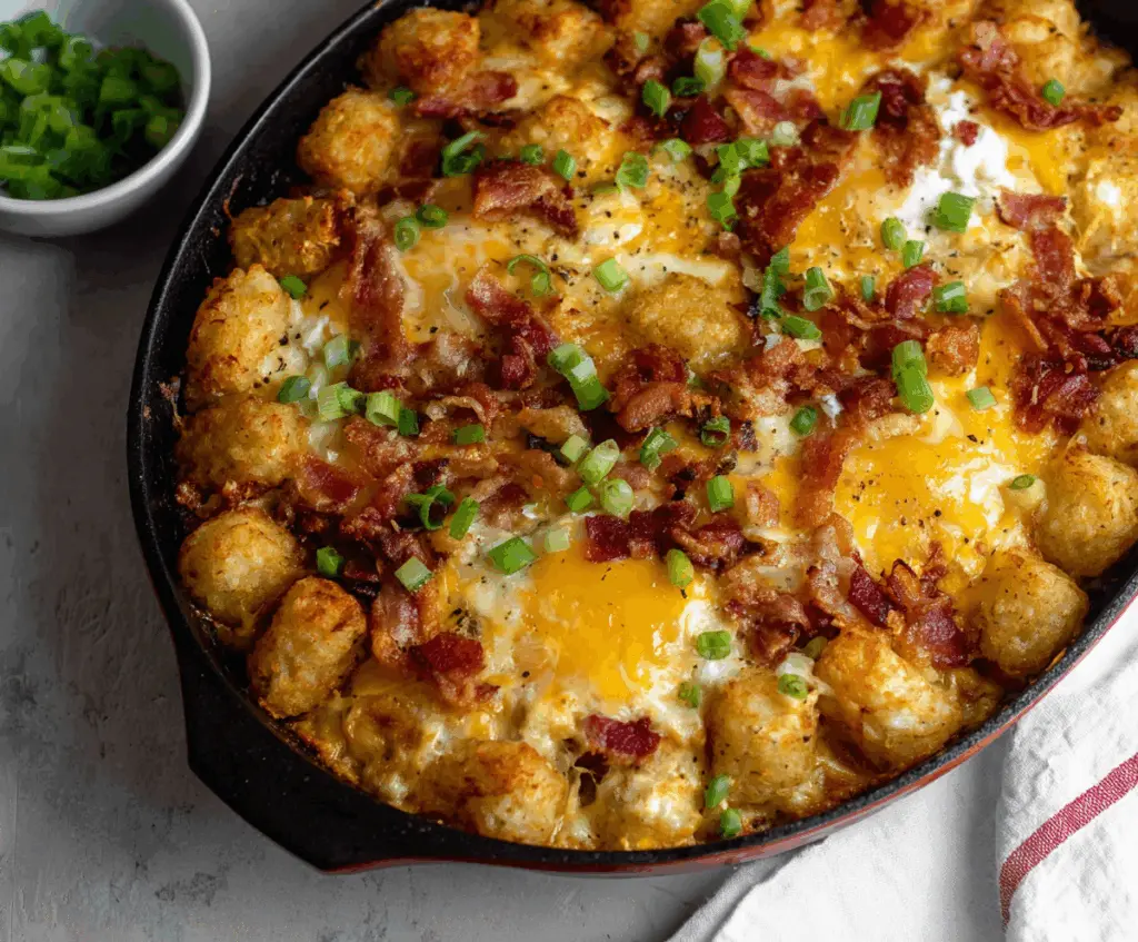 Delicious Crack Breakfast Casserole with Tater Tots and fresh ingredients