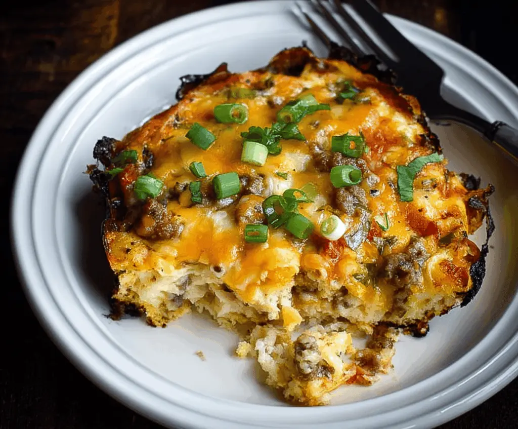 Delicious Crockpot Breakfast Casserole with eggs, cheese, and breakfast meats in a slow cooker.