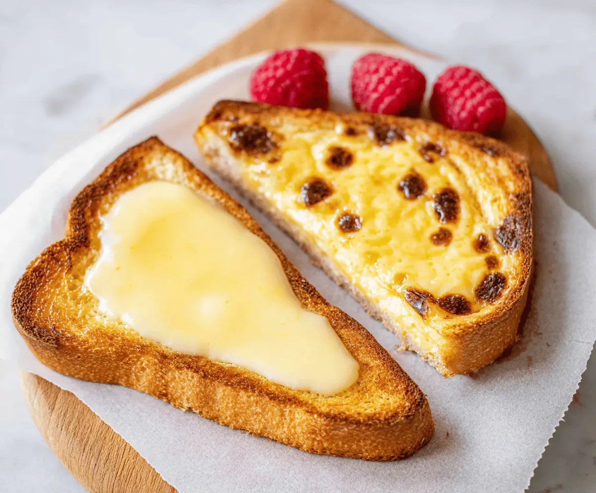 Delicious custard yogurt toast topped with fresh fruit and honey for a healthy breakfast.
