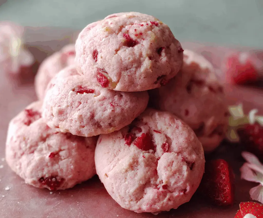 Delicious fluffy strawberry and raspberry cookies with vibrant fruit toppings.