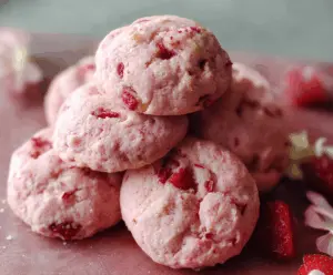 Delicious fluffy strawberry and raspberry cookies with vibrant fruit toppings.