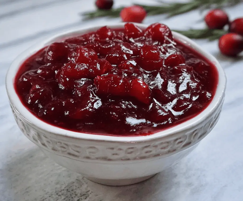 Joanna Gaines Cranberry Sauce served in a rustic bowl for Thanksgiving.