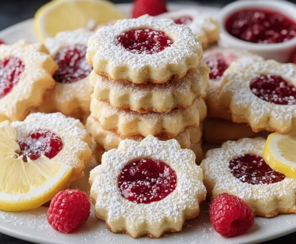 Delicious Lemon Raspberry Shortbread Cookies with fresh berries and a zesty lemon flavor