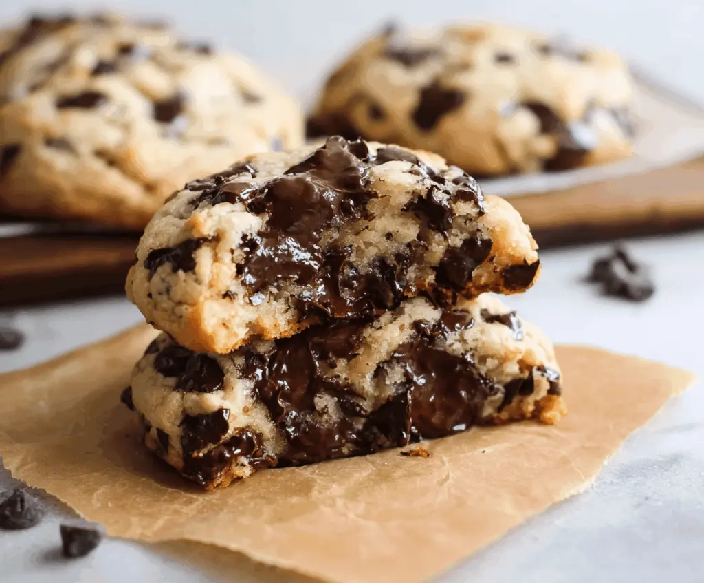 Delicious Levain Bakery chocolate chip cookies fresh out of the oven with gooey chocolate chips.