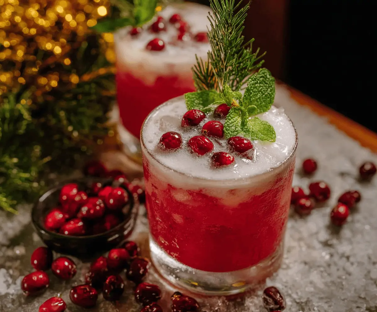 Festive Merry Mistletoe Cocktail in a decorative glass with mistletoe garnish for holiday celebration