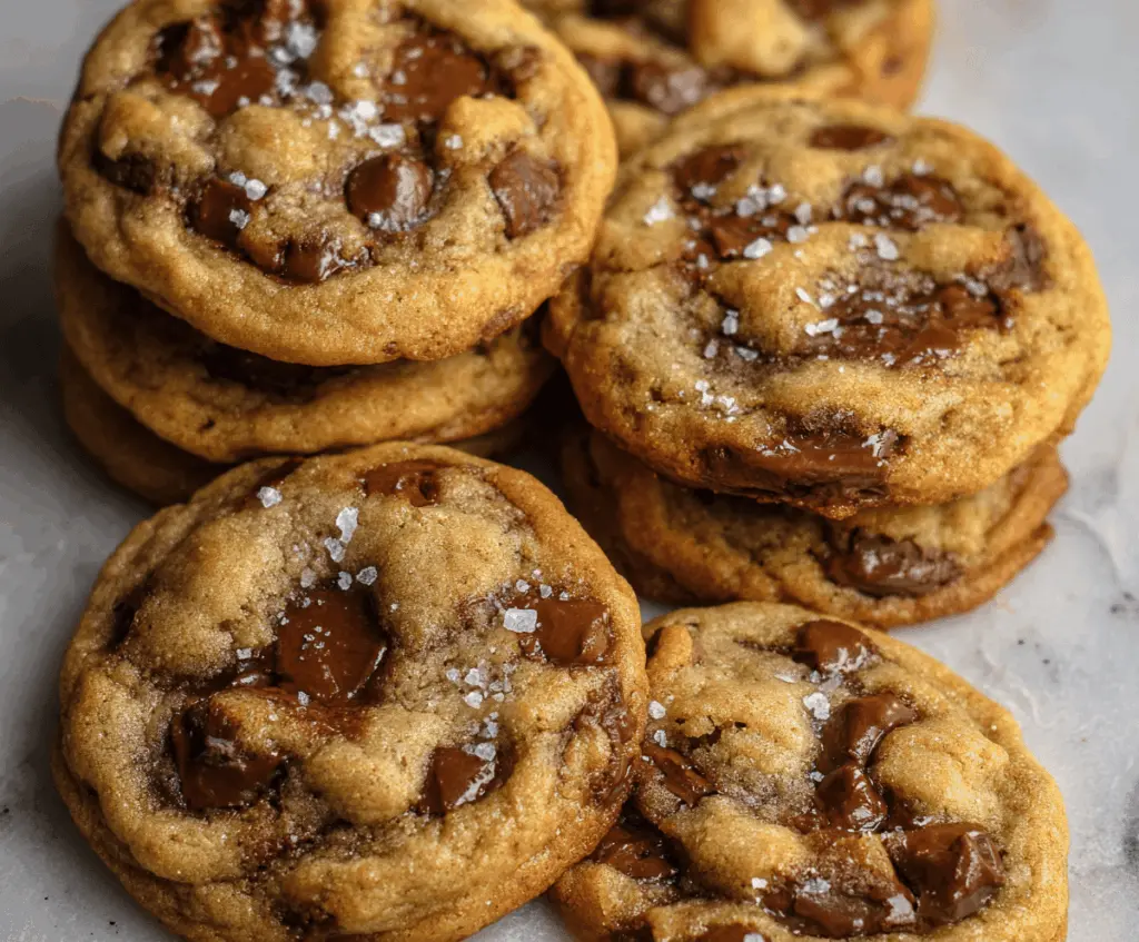 Delicious soft-batch chocolate chip cookies fresh out of the oven with gooey chocolate chips